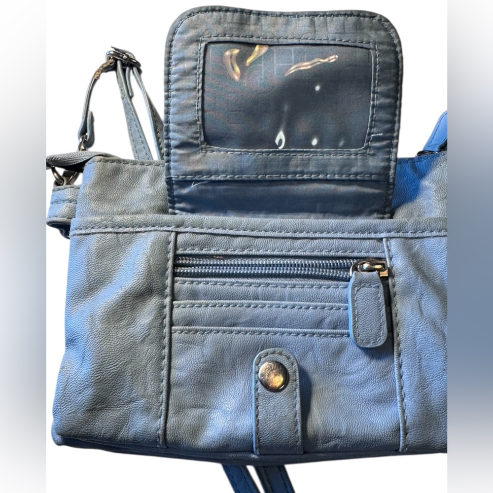 Retro Blue Vegan Leather Rossetti Crossbody Small Shoulder Bag Wallet - Picture 3 of 14